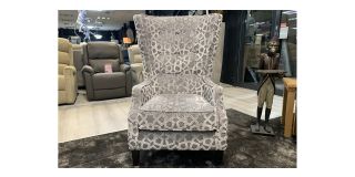 Grey Patterned Fabric Throne Chair With Wooden Legs