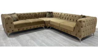 Sandringham Brown 2C2 Fabric Corner Sofa With Chrome Legs Ex-Display Showroom Model 51004
