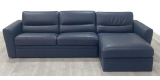 Amalfi Navy Blue Semi Aniline Leather Rhf Sofa Bed With Storage Section Ex-Display Showroom Model 51005