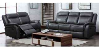 New Hampshire 3 + 2 Grey Leathaire Manual Recliner Sofas