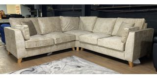 Vincent 2C2 Cream Fabric Corner Sofa With Wooden Legs - Ex-Display Showroom Model 51026