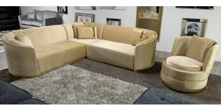Fendi 2C2 Beige Corner Sofa With Gold Trim And Swivel Armchair - Ex-Display Showroom Model 51027