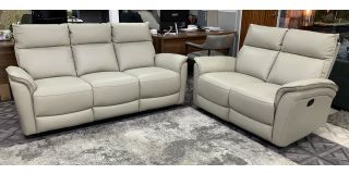 Zora 3 + 2 Manual Recliners Pearl Grey Corrected Grain Leather Ex-Display Showroom Model 51088