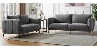 Vera 3 + 2 Seater Grey Fabric Sofa Set With Metal Legs
