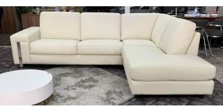 Eghoist Cream RHF Semi-Aniline Leather Corner Sofa With Chrome Legs