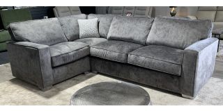 Chicago Lhf Grey Plush Velvet Corner Sofa With Chrome Legs Ex-Display 51172