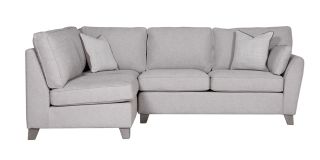 Cantrell LHF Light Grey Fabric Corner Sofa With Wooden Legs Plus Footstool