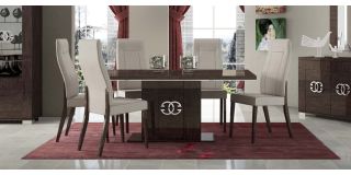 Prestige Warm Umber Birch 1.8m (Extending to 225cm) Dining Table With Six Cream Chairs With Metal Logo