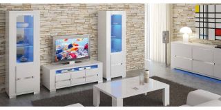 Elegance Diamond White Two Single Display Cabinets With Lights and TV Unit