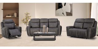 Carlo 3 + 2 Charcoal Grey Soft Touch Hard Wearing Fabric Electric Recliner Set With Usb And Contrast Stitching