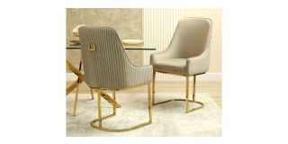 Enris Cream And Gold Plush Velvet Fabric Dining Chair With Metal Legs