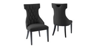 Tremiti Pair Of Black Leather Quilted Dining Chairs With Black Lacquer Legs And Details