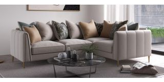 Harlow Glamourous Design Beige Rhf Fabric Corner Sofa Featuring Metal Trim Detail And Scatter Back