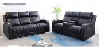 Relax 3 + 2 Black Endurance Fabric Electric Recliner Media Sofas With Speakers USC Drinks Holders And Reading Light Wireless Charger