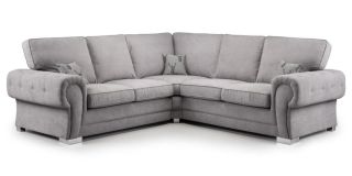 Verona Grey 2C2 Formal Back Fabric Corner Sofa With Chrome Legs