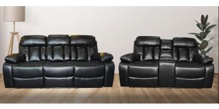 Somerton 3 + 2 Black Leathaire Maunal Recliner Sofas With Drinks Holders