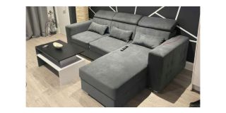 Lukas Grey Right Hand Fabric Corner Sofa Bed With Storage And Chrome Legs