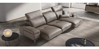 Oblige Newtrend Taupe Rhf Chaise Sofa With Sliding Seat Action And Chrome Legs - Other Colours And Combinations Available