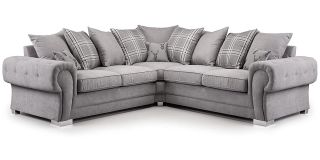 Verona Large Grey Round Arm Fabric Corner Sofa 2C2 With Chrome Legs And Scatter Back