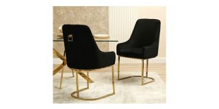 Enris Black And Gold Plush Velvet Fabric Dining Chair With Metal Legs