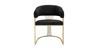 Pair Of Black And Gold Grandeur Dining Table Chairs With Plush Velvet Seat