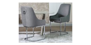 Enris Grey And Silver Plush Velvet Fabric Dining Chair With Metal Legs