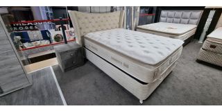 Lincolin Bed Set Double 4FT6 White Fabric Quality Fiber And Hypersoft Foam With Ottoman Storage Ex-Display Showroom Model