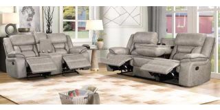 Fedra 3 + 2 Grey Leathaire Maunal Recliner Sofas With Drinks Holders
