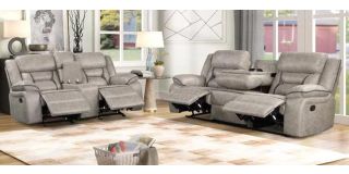 Fedra 3 + 2 Grey Fabric Maunal Recliner Sofas With Drinks Holders