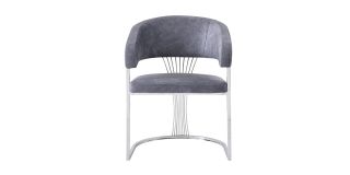 Pair Of Grey And Chrome Grandeur Dining Table Chairs With Plush Velvet Seat