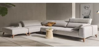 Zenit Newtrend Grey LHF Fabric Corner Sofa With Wooden Legs And Adjustable Headrests - Other Colours And Combinations Available