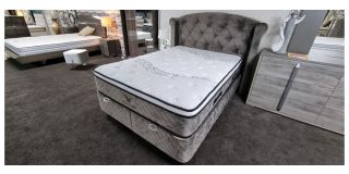 Visco Lux Bed Set Double 4FT6 Upholstered in Plush Velvet fabric With Ottoman Storage Ex-Display Showroom Model