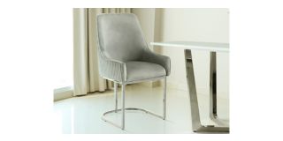 Enris Cream And Silver Plush Velvet Fabric Dining Chair With Metal Legs