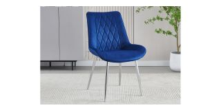 Pair Of Blue Quilted Front Plush Fabric Chairs With Chrome Legs