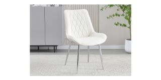 Pair Of White Quilted Front Plush Fabric Chairs With Chrome Legs