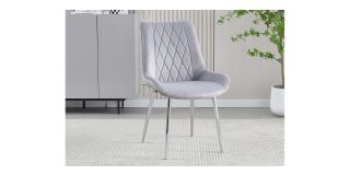 Pair Of Grey Quilted Front Plush Fabric Chairs With Chrome Legs