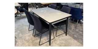 1.27m To 1.56m Marble Effect Extending Dining Table And 4 Navy Blue Dining Chairs - Chairs w50cm d50cm h90cm