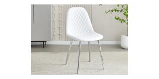 Pair Of White Faux Leather Quilted Front Dining Chairs With Chrome Legs