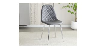 Pair Of Grey Faux Leather Quilted Front Dining Chairs With Chrome Legs