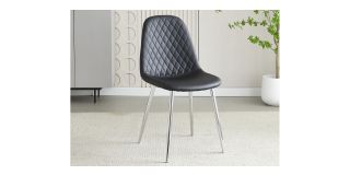 Pair Of Black Faux Leather Quilted Front Dining Chairs With Chrome Legs