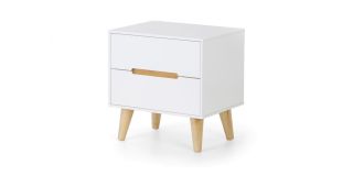 Alicia 2 Drawer Bedside - Matt White Lacquer with Oak Effect Detailing - Lacquered MDF