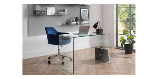 Kahlo Velvet Swivel Office Chair - Blue & Chrome - Blue Velvet
