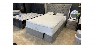 Aspen Double 4ft6 Grey Bed 130cm Headboard With Winged Gas Lift Ottoman Storage Front End Opening And Sprung Slat Base