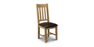 Astoria Dining Chair - Brown Faux Leather - Waxed Oak - Solid Oak