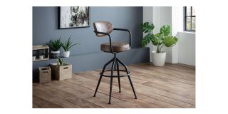 Barbican Barstool - Brown Faux Leather - Black Metal