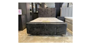 Shay 4ft6 Double Bed Set With Plush Velvet Grey Diamante Headboard And Mattress Ex-Display Showroom Model 49534