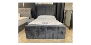 Cyrus Storage 4ft6 Double Bed Set With Grey Plush Velvet Headboard