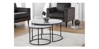 Bellini Round Nesting Coffee Table - White Marble - White Marble Effect - Coated Particleboard