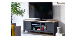 Bordeaux TV Unit - Dark Grey - Dark Grey Lacquer - Solid Oak with Real Oak Veneers