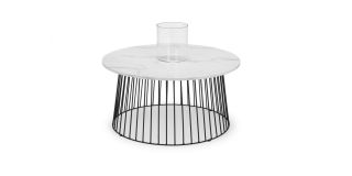 Broadway Round Coffee Table - White Marble - White Marble Effect - Black Metal